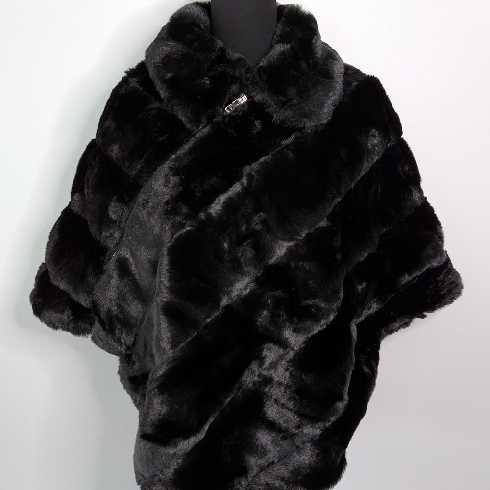 Luxurious Black Faux Fur Women's Poncho